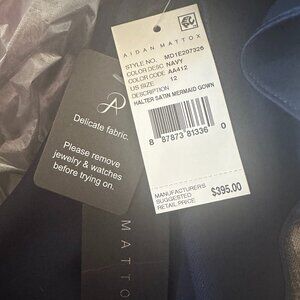 Aidan Mattox Asymmetric Draped Satin Gown, Navy, Size 12